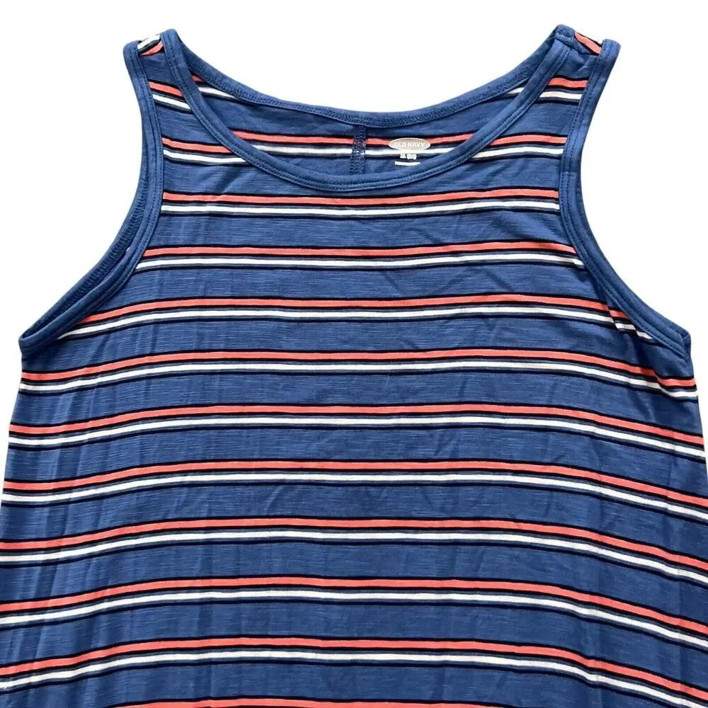 Old Navy Dress Girls Size XL 14 Blue Orange Striped Sleeveless Stretch Soft‎